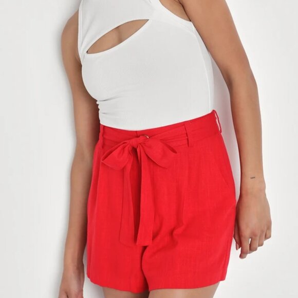 Red Linen Tie-Front Lulus Shorts size S - Picture 4 of 4
